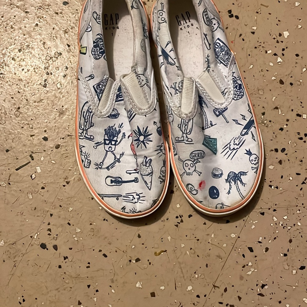 GAP Kids White Slip-On Shoes with Blue Print
